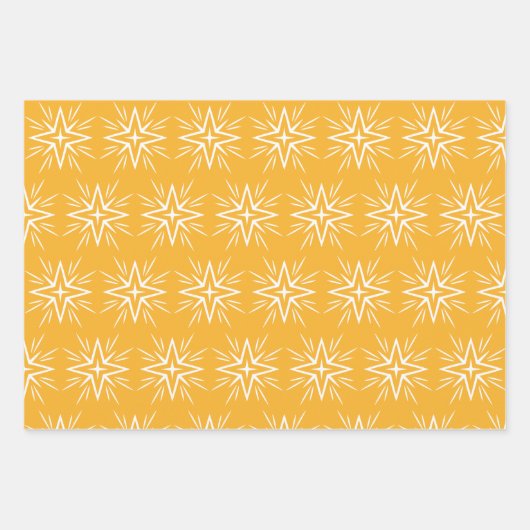 モダンな赤と緑と金のクリスマス星のオーナメントギフト ラッピングペーパーシート (正面3)