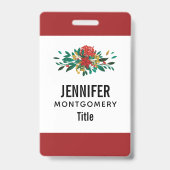 モダンな赤と緑と金のクリスマス フラワー バッジ (裏面)