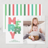 モダンな赤と緑のクリスマスカード MERRY シーズンカード (正面/裏面)