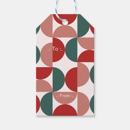 モダンな赤と緑のクリスマス幾何学模様 ギフトタグ (正面)