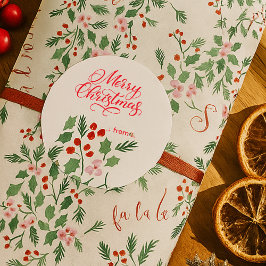 モダンな赤と緑のクリスマス フラワーパターン ラウンドシール