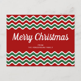 モダンな赤と緑のストライプ メリークリスマス ポストカード