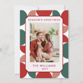 モダンな赤と緑の幾何学的な花柄の写真 シーズンカード (正面)