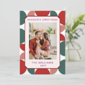 モダンな赤と緑の幾何学的な花柄の写真 シーズンカード (スタンド正面)