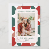 モダンな赤と緑の幾何学的な花柄の写真 シーズンカード (正面)