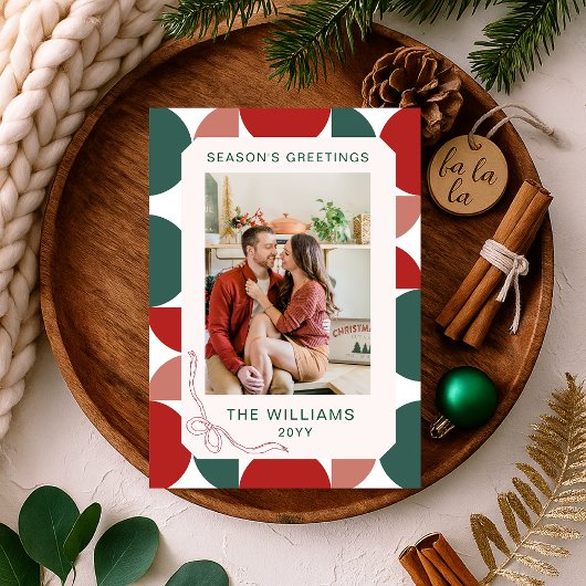 モダンな赤と緑の幾何学的な花柄の写真 シーズンカード