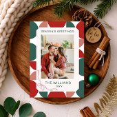 モダンな赤と緑の幾何学的な花柄の写真 シーズンカード