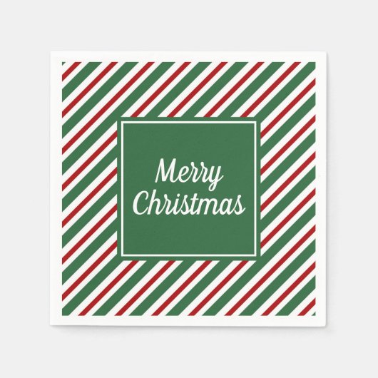 モダンな赤と緑の手書き風 メリークリスマス スタンダードカクテルナプキン (正面)