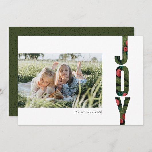 モダンな赤と緑の植物の喜びのホリデー写真 (正面/裏面)