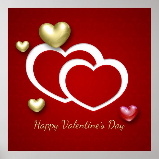 モダンな赤と金のバレンタインハート ポスター (正面)