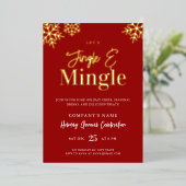 モダンな赤と金の企業用ホリデーパーティー招待状 箔シーズンカード (立ち正面)