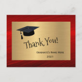モダンな赤と金の名前 感謝の気持ちを卒業 ポストカード (正面)
