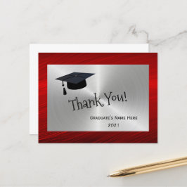 モダンな赤と銀のキャップ お礼卒業式 ポストカード