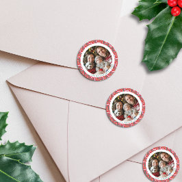 モダンな赤と青緑の骨の模様の犬 家族の写真 ラウンドシール