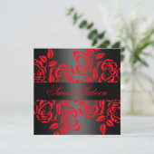 モダンな赤と黒のバラのスウィート16バースデー招待状 招待状 (スタンド正面)