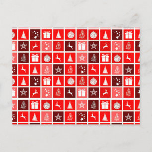 モダンな赤のクリスマスグリッドパターン ミニマリスト ポストカード