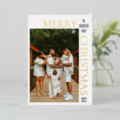 モダンな赤のクリスマスフォト 箔シーズンカード (立ち正面)