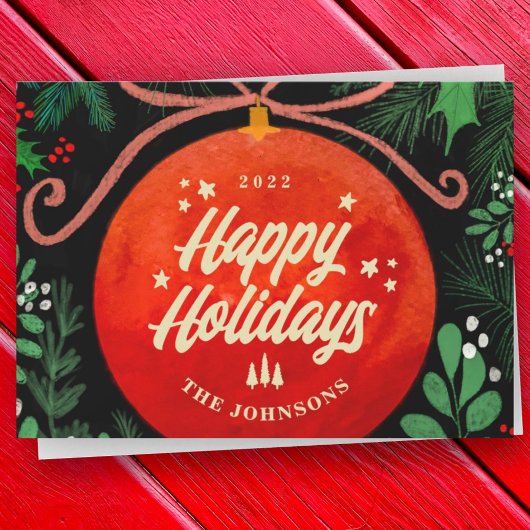 モダンな赤のクリスマスボールオーナメント - ボタニカル シーズンカード