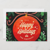 モダンな赤のクリスマスボールオーナメント - ボタニカル シーズンカード (正面)