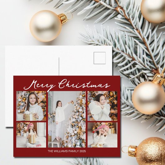 モダンな赤のクリスマス フォト コラージュ シーズンポストカード