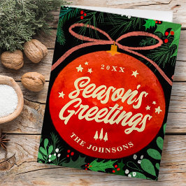 モダンな赤のクリスマス ボール オーナメント - 植物 シーズンカード