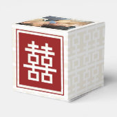 モダンな赤のダブルハピネス中国ウェディングフォト フェイバーボックス (裏面サイド)