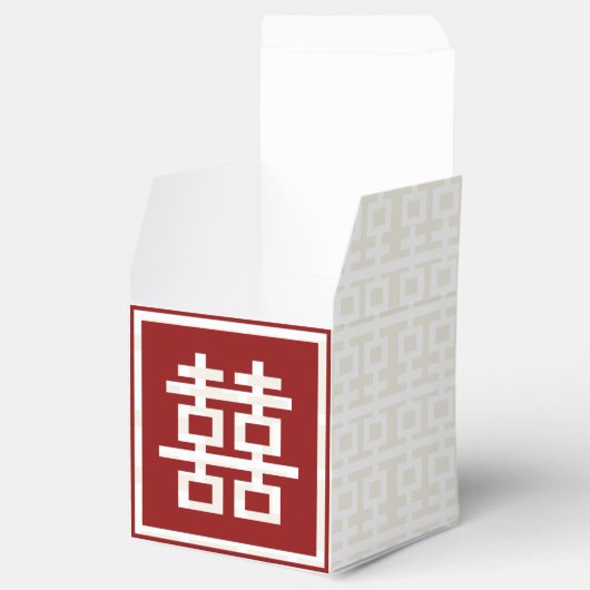 モダンな赤のダブルハピネス中国風結婚式の写真 フェイバーボックス (オープン)