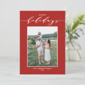 モダンな赤のミックス タイポグラフィー ハッピーホリデー フォト シーズンカード (スタンド正面)