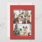 モダンな赤のミニマルな3枚の写真のクリスマスカード シーズンカード (正面)