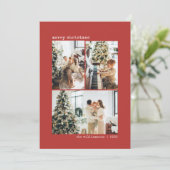 モダンな赤のミニマルな3枚の写真のクリスマスカード シーズンカード (スタンド正面)