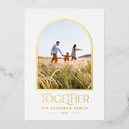 モダンな赤のミニマルアーチの写真を一緒に 箔シーズンカード