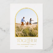 モダンな赤のミニマルアーチ写真一緒に 箔シーズンカード (正面)