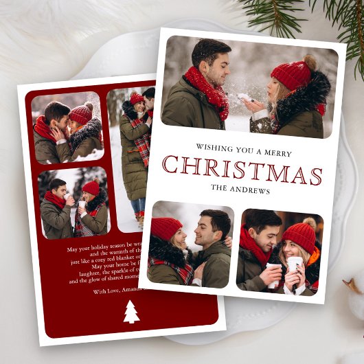 モダンな赤のミニマル6枚写真コラージュクリスマスカード シーズンカード