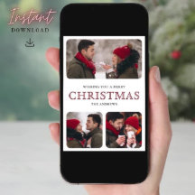 モダンな赤のミニマル6枚写真コラージュクリスマスカード