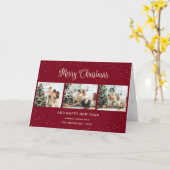 モダンな赤の写真コラージュ クリスマスカード カード (黄色い花)