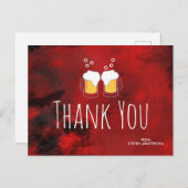 モダンな赤の抽象的なビアマグカップの感謝カード ポストカード (正面/裏面)