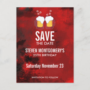 モダンな赤の抽象的な誕生日 Save The Date ポストカード