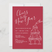 モダンな赤の新年パーティー 招待状 (正面)