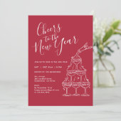 モダンな赤の新年パーティー 招待状 (スタンド正面)
