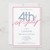 モダンな赤白青の4th of July サマー パーティー 招待状 (正面)