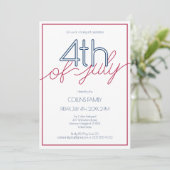 モダンな赤白青の4th of July サマー パーティー 招待状 (スタンド正面)
