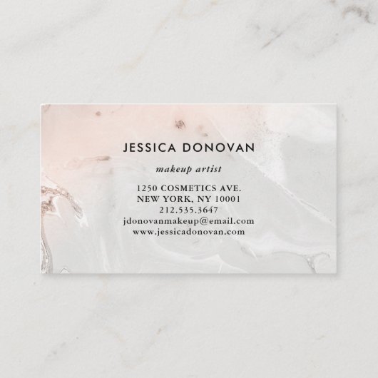 モダンな赤面のピンクおよび灰色の大理石|の化粧 名刺 (裏面)