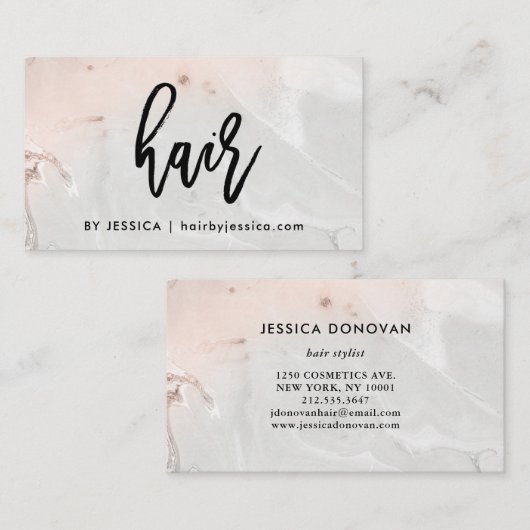 モダンな赤面のピンクおよび灰色の大理石|の毛 名刺 (正面/裏面)