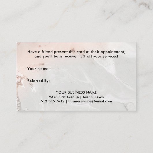 モダンな赤面のピンクおよび灰色の大理石|の紹介 紹介カード (裏面)