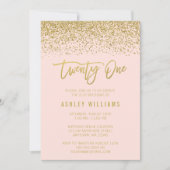 モダンな赤面のピンクのフェイクな金ゴールドのグリッターの第21誕生日 招待状 (正面)