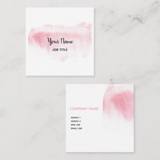 モダンな赤面のピンクの水彩画の正方形の名刺 スクエア名刺 (正面/裏面)