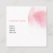 モダンな赤面のピンクの水彩画の正方形の名刺 スクエア名刺 (裏面)