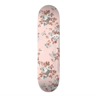 モダンな赤面のピンクの白いバラの金ゴールドのグリッターの花柄 スケートボード