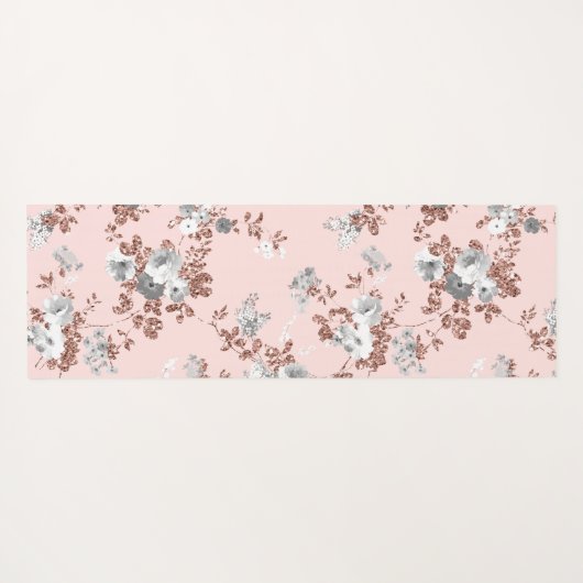 モダンな赤面のピンクの白いバラの金ゴールドのグリッターの花柄 ヨガマット (裏面(横))