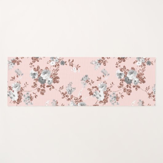 モダンな赤面のピンクの白いバラの金ゴールドのグリッターの花柄 ヨガマット (正面(横))